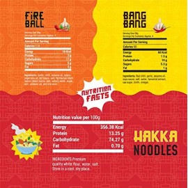 MasterChow Hot Chilli Garlic Noodle Pack - Hakka Noodles (300G) + Chilli & Garlic Bang Bang (220G) + Hot And Spicy Fireball (220G) Cooking Sauce | Serves 4-5 Meals, 300 grams