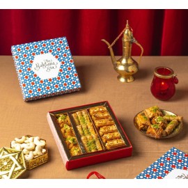 The Baklava Box Assorted Baklavas (250 gram) of Pyramid, Finger, Cashew Square Baklava Sweet with Fresh Ghee, Nuts and Honey Packed in Imperial Gift Box