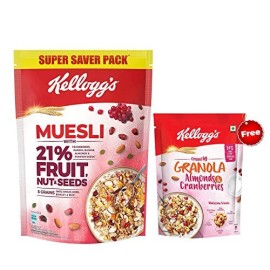 Kellogg's Multigrain Muesli & Granola Promo Pack | Kellogg's Granola Almonds & Cranberries 140g with Kellogg's Muesli 21% Fruits, Nuts & Seeds 750g | Goodness of Cranberries | Source of Fibre