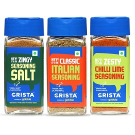 CRISTA International Multipurpose Seasonings Combo Pack | Seasoning Salt x 1, 50 gms | Chilli Lime Seasoning x 1, 50 gms | Italian Seasoning x 1, 40 gms | Pack of 3 | No added Colours & Preservatives