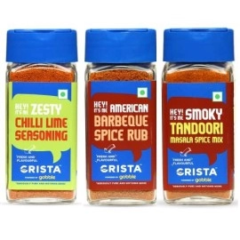 CRISTA International Seasonings Combo Pack - 5 | American Barbeque x 1, 50 gms | Chilli Lime Seasoning x 1, 50 gms | Smoky Tandoori Masala x 1, 45 gms | Zero added Colours & Preservatives |Pack of 3