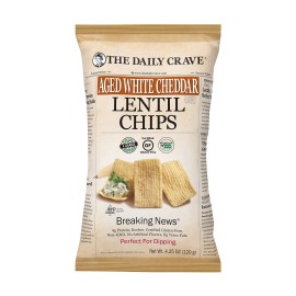 The Daily Crave Aged White Cheddar Lentil Chips, 4.25 Oz- 4 G Protein, Gluten-Free, Non-Gmo, Kosher, Crunchy 8 Count(Pack of 1)