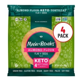 Maria & Ricardo's KETO Tortillas | Almond Flax & Seeds | Low Carb | Grain Free | Paleo | Non GMO | Vegan | Gluten Free | KETO Certified Tortilla Wraps. (4 Pack, 6 Tortillas per Pack)