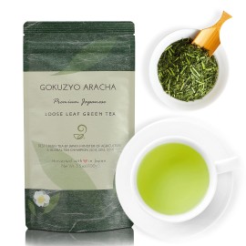 Aracha Gokuzyo Japanese Green Loose Leaf Tea 3.5Oz (100g) - Highest-Grade Deep Steamed Sencha Organic Japanese Crude Tea With Intense Aroma and Taste