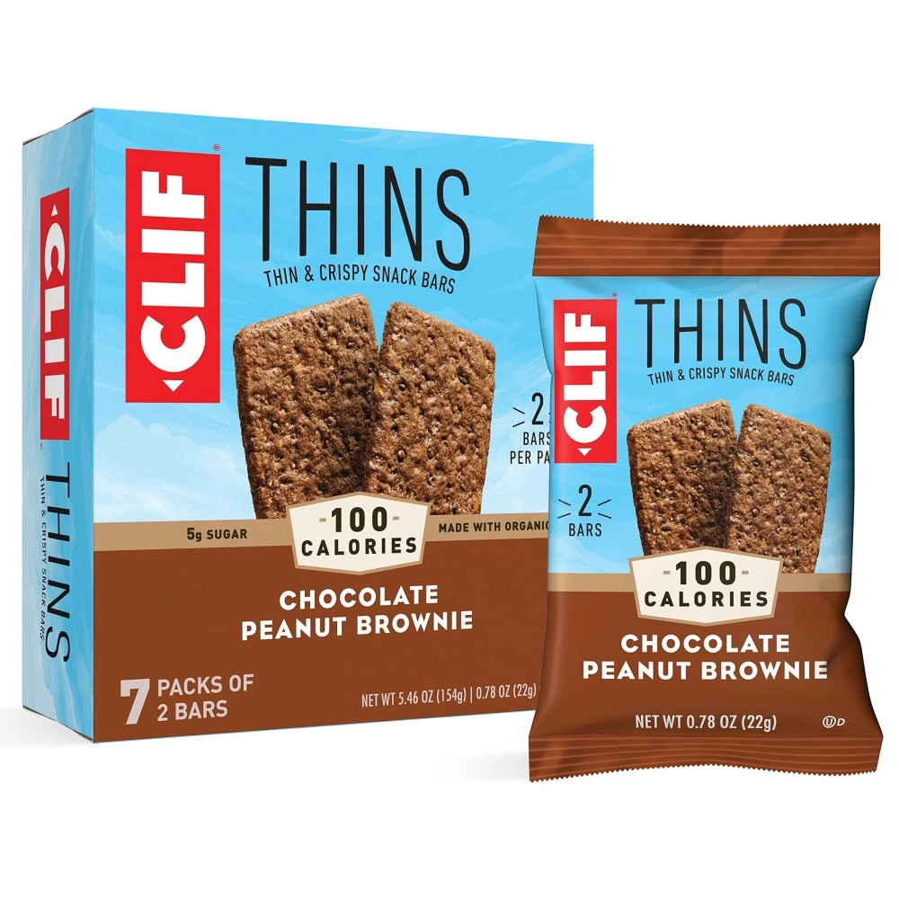 CLIF BAR - CLIF Thins - Chocolate Peanut Brownie - Thin and Crispy Snack Bars - 100 Calorie Packs (0.78 Ounce Bars, 21 Count) Packaging May Vary