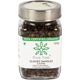 Pure Tree Certified Organic Laung | 100 G | Glass Jar | Organic Cloves Whole | Lavang Whole Spices | Aromatic & Flavorful Clove Seeds Khada Masala | Dried Cloves | Lavangam