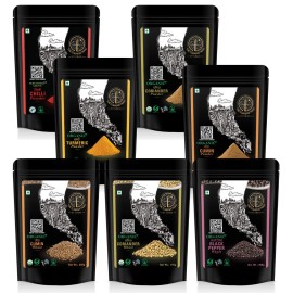 The Flavour Trail - Supersaver Combo Spices - Sustainably Grown Red Chilli Powder + Organic - Turmeric Powder, Coriander Powder, Cumin Powder, Cumin Whole, Black Pepper Whole - 200 Gms Each, Coriander Whole - 150 Gms.