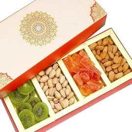 Diwali Dryfruits- Fusion 4 Part Almonds, Pistachios, Kiwi and Papaya Box |Gift for Diwali,Holi,Rakhi,Valentine,Christmas,Birthday,Anniversary,Gift for Her,Him,Mothers Day,Fathers Day|