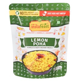 Instafeast Lemon Poha - Healthy and Homely Ready to Eat and Cook Instant Meal - Ideal Snack for On The Go - 480 g (Pack of 6 X 80g)
