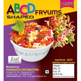 Pmw - Grade A Quality - Multi Coloured Alphabet Snacks - Multi Coloured Fryums - Raw - Vadiyalu - 500 Grams - Free 15 Gram Fryums Masala Powder