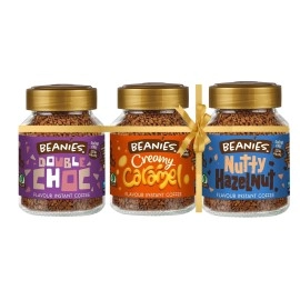 Beanies|Instant Flavoured Coffee |Double Chocolate 50g, Creamy Caramel 50g, Nutty Hazelnut 50g|Low Calorie, Sugar Free|Pack of 3