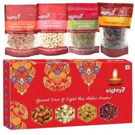 Eighty7 Gold Dry Fruits Gift Box - 600g (California Almonds, Cashews, Raisins and Dried Cranberries - 150g Each) - Pack of 2