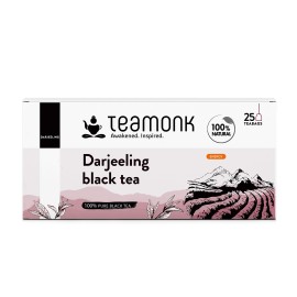 Teamonk USDA Certified Organic Darjeeling Black Tea - 25 Tea Bags Filled With Whole Loose Leaves. Boosts Energy. Antioxidant Properties. Boosts Heart Health and Helps reduce Blood pressure
