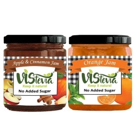 VIStevia Sugar-free Orange & Apple & Cinnamon Jam - Pack of 2 (220g X 2) | Diabetic & Keto Friendly | Sweetened with Stevia and Erythritol | 100% natural | More than 60% whole fruit | Tastes delicious