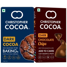 Christopher Cocoa, Dark Cocoa Powder, Unsweetened, 100g, Dark Chocolate Chips 200g (Bake, Cake, Hot Chocolate, Drinking Shakes)