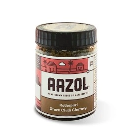 Aazol Kolhapuri Green Chilli Chutney - 200g (Pack of 1) | Made with Fresh Green Chilli, Coriander and Garlic | Hand-pounded in a Mortar Pestle | Tangy and Medium Spicy.