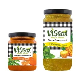 Vistevia Sugar-Free Orange & Pineapple Jam | Pack of 2 - 220g & 400g | | Diabetic & Keto Friendly | Sweetened with Stevia | 100% Natural | More Than 60% Whole Fruit | Tastes Delicious