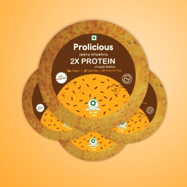 Prolicious 2X Protein Jeera Khakra | NO Palm Oil | Crispy | Ready to Eat | Flavourful | High Protein Healthy Anytime Snack (Pack of 4, 170 Grams each)