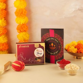 Frostick Special Combo Chocolate Gift Pack of 4 for Bhai Dooj gift for your Brother, Bhai Dooj Hamper Greeting Card gift (Includes Tikka Set)