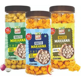 Mix Box Roasted & Flavoured Makhana- Cream & Onion, Indian Masala, Cheese, Crispy & Healthy Makhana Jar 210G (Pack of 3, Each- 70G)