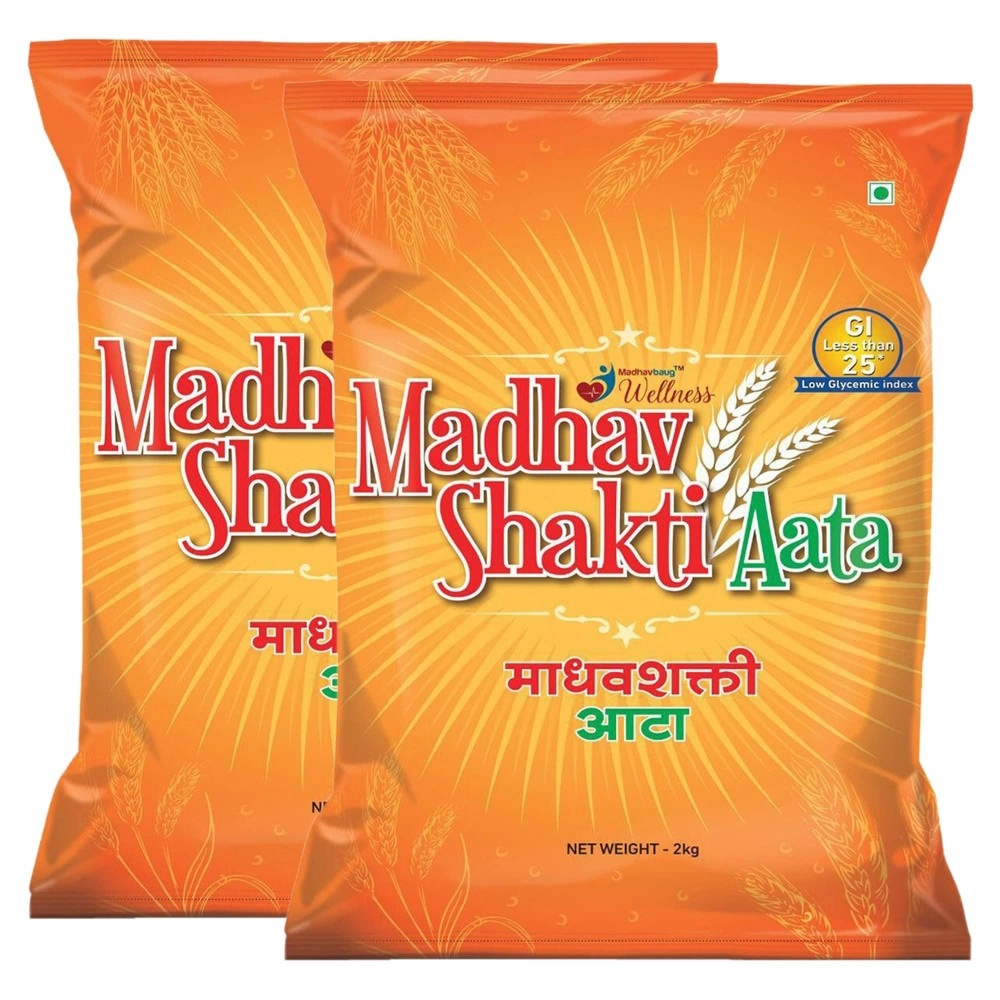 Madhavbaug Wellness Madhavshakti Atta, Diabetic-friendly Flour, Rich in Fiber, Barley Flour for Heart Patients, Supports Weight Loss, Low Gi Atta to Regulate Blood Sugar Levels, Net Weight 2kg (Pack of 2)
