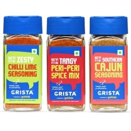 CRISTA International Seasonings Combo Pack - 6 | Cajun Seasoning x 1, 45 gms | Chilli Lime Seasoning x 1, 50 gms | Peri Peri Mix x 1, 45 gms | Zero added Colours, Additives & Preservatives | Pack of 3