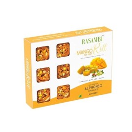 RASAMBI ALPHONSO MANGO ROLL | 24 PCS | Pure Alphonso Mango | No preservatives | Enriched With Dryfruits | Authentic Premium Indian Sweet (250 GM)