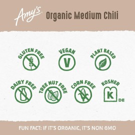 Amy's Organic Chili, Vegan Medium Chili, Light in Sodium, Gluten Free, Made With Organic Red Beans and Tofu, 14.7 Oz (12 Pack)