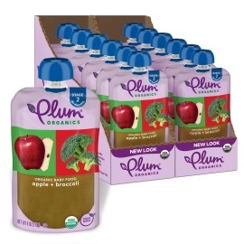 Plum Organics Stage 2 Organic Baby Food - Apple And Broccoli - 4 Oz Pouch (Pack Of 12) - Organic Fruit And Vegetable Baby Food Pouch