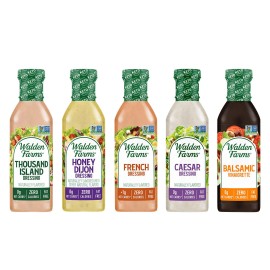Walden Farms Variety Pack Dressing 12 oz (5 Pack) - French, Caesar, Honey Dijon, Thousand Island, and Balsamic Vinaigrette - Perfect on Salads, Chicken, Vegetables, Marinades and More