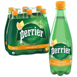 Perrier L'Orange Flavored Carbonated Mineral Water (Lemon Orange Flavor), 16.9 fl oz. Plastic Bottles (6 Pack)