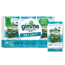 gimMe Organic Roasted Seaweed Sheets - Sea Salt - Keto, Vegan, gluten Free - great Source of Iodine and Omega 3A???s - Healthy On-The-go Snack for Kids Adults, 6 count