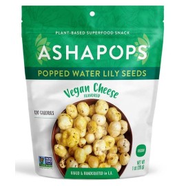 AshaPops Vegan Cheese Popped Water Lily Seeds - Handcrafted | Gluten Free | Vegan | Paleo | Kosher OU | Nut Free | Soy Free | Non-GMO | 1 oz | (Pack of 6 Bags)