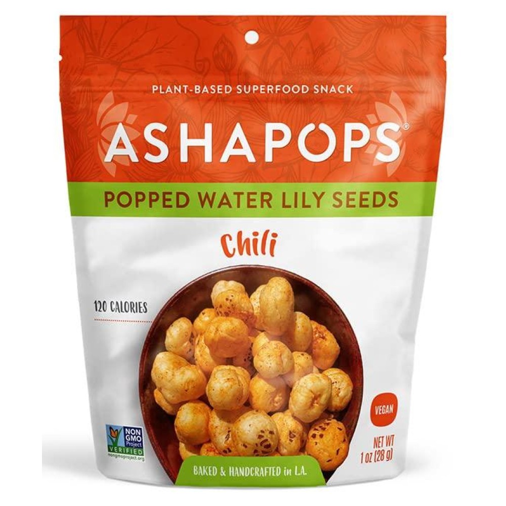AshaPops Chili Popped Water Lily Seeds - Gluten Free | Vegan | Paleo | Kosher OU | Nut Free | Soy Free | 1 oz (Pack of 6)