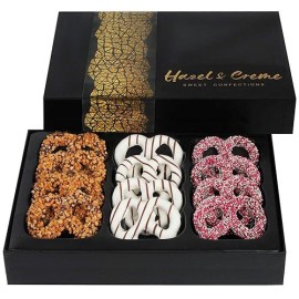 Hazel & Creme Chocolate Covered Pretzel Gift Basket - Gourmet Pretzels - Chocolate Gift Box - Anniversary Corporate Birthday Holiday Sympathy (Large Box)