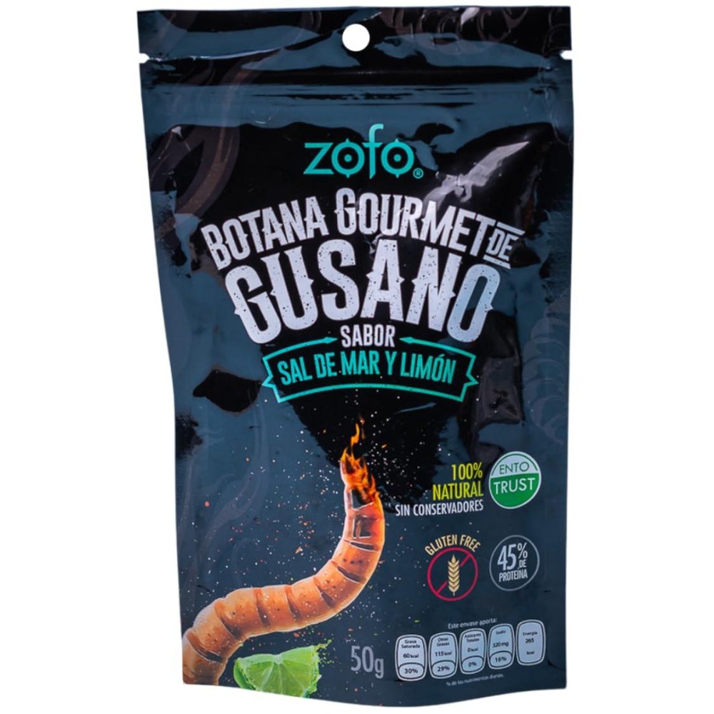 Gourmet Edible Insect Worm Snack, Crunchy with Sea Salt & Lemon 1,76oz (50g) | ZOFO