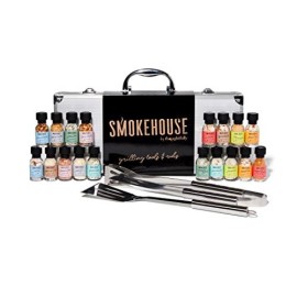 Smokehouse By Thoughtfully Bbq Grilling Case And Rubs Gift Set Vegan And Vegetarian Includes Case Spatula Tongs 18 Rubs Salts And Seasonings