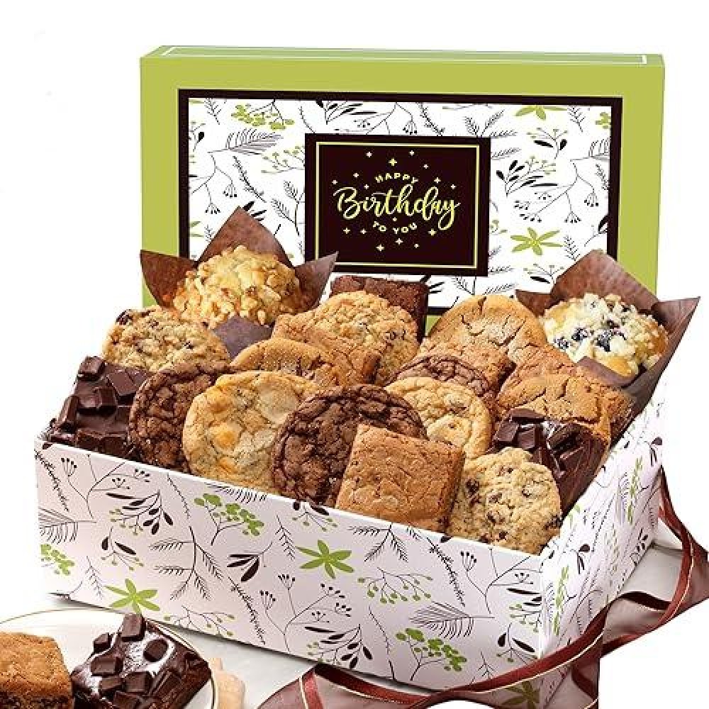 Broadway Basketeers Happy Birthday Gift Baskets For Prime Delivery Gourmet Cookie Gifts Box With Brownies  Individually Wrapped Edible Care Package For Men  Women  Husband  Wife  Mom  Dad  Families