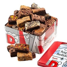 Davids Cookies Happy Holidays Assorted Brownies Tin Gift Basket 20Pcs - Delicious  Fresh Baked Brownie Snacks - Gourmet Pure Chocolate Fudge Brownie Slices - Yummy Flavors Ideal Gift For Holidays