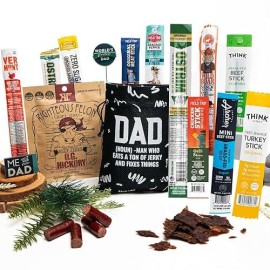 Beef Jerky Snack Gift Bag - Exotic & Unique Alternative To Beef Jerky Box  Basket  Boquet For Dad In A Funny Dad Bag W A Variety Of Premium & Gourmet Jerky - Great Protein Gift For Men  Him