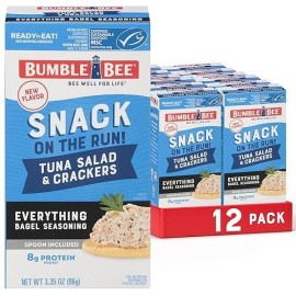 Bumble Bee Snack On The Run Everything Bagel Seasoning Tuna Salad With Crackers Kit  3.35 Oz (Pack Of 12) - Ready To Eat  Spoon Included - Wild Caught Tuna - Shelf Stable & Convenient Protein Snack